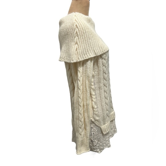 Knox Rose Cream Cable Knit Off the Shoulder Lace Trim Cowl Women Sweater Medium. - Picture 6 of 12